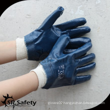 SRSAFETY blue nitrile fully dipped oil industry working glove knit wrist